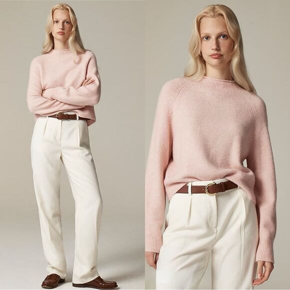NWT J CREW Rollneck Wool alpaca sweater in Supersoft yarn in Heather Pale Pink - Picture 1 of 7